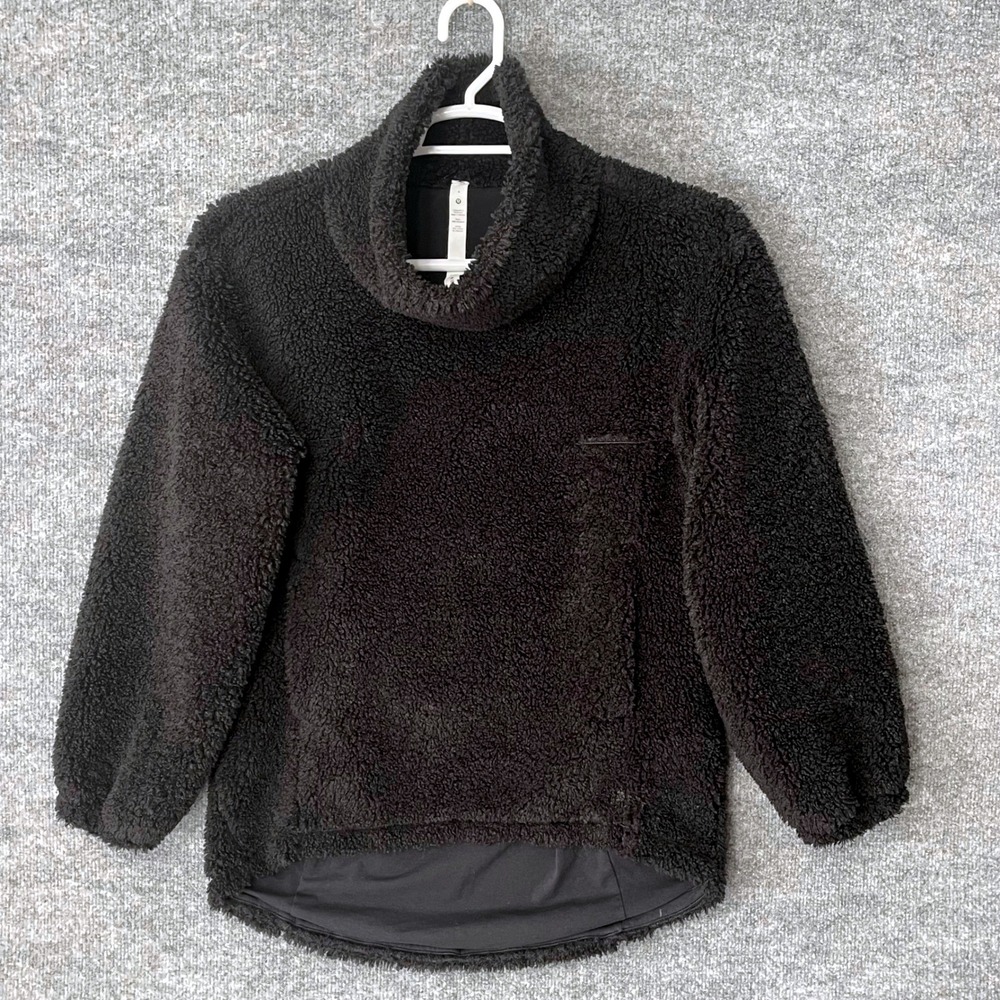 Lululemon Warmth Restore Pullover Black Sherpa Fleece Cowl Neck LW3FIBS Size 4